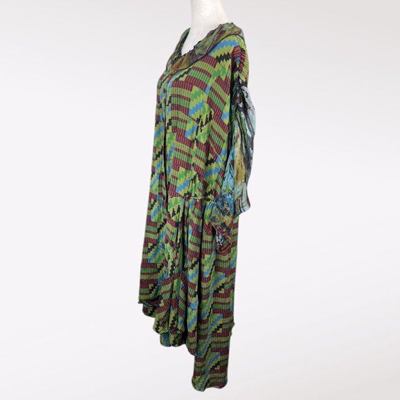 URU Silk Art Wear Dress Made In USA Asymmetrical Boho Patchwork One Size - Picture 4 of 10